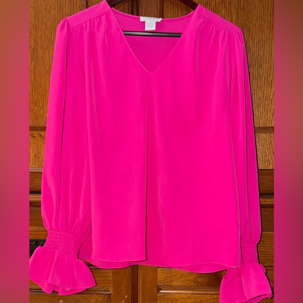 Carmen Marc Valvo V-neck Puff Ruffled Balloon Sleeve Blouse Peasant Babiecore - Picture 7 of 7